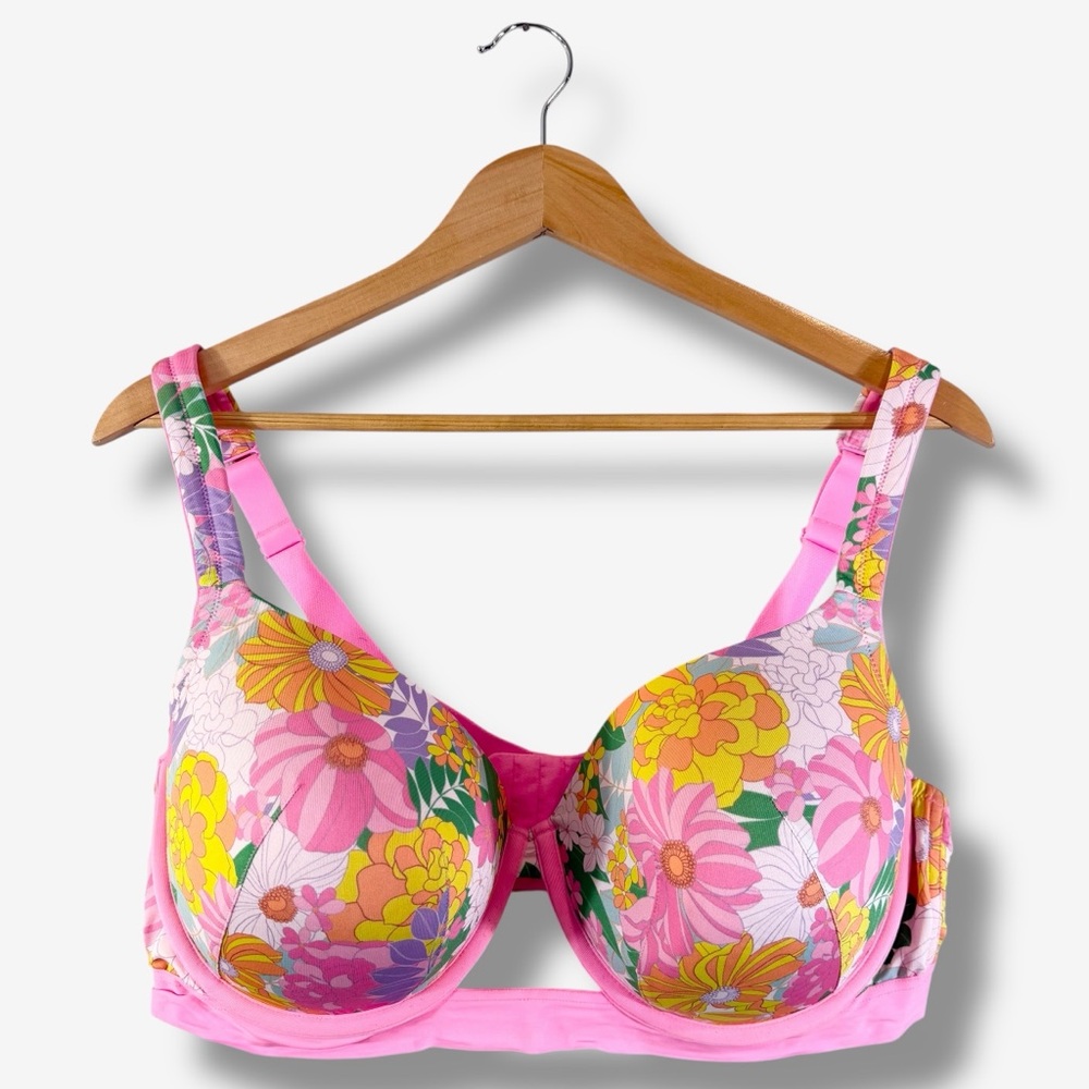 Lane Bryant Cacique Boost Balconette Bra 42DDD White Pink Floral Underwired